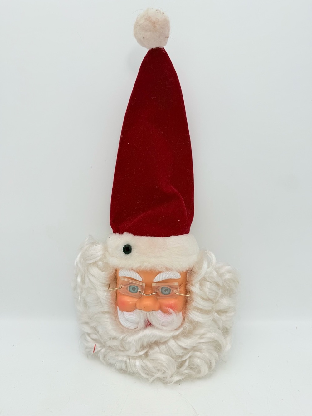 Vintage Festive Red Santa Wall Hanging with Plush Beard - singing in French